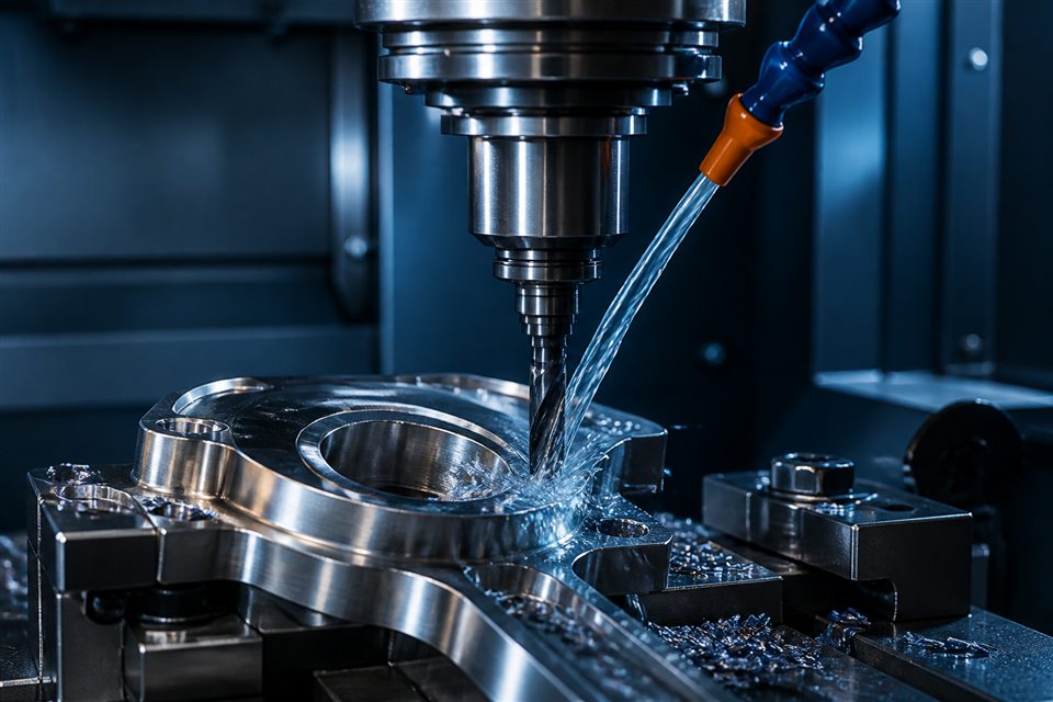 CNC işleme sırasında kesici takımı soğutan ve yağlayan metal işleme sıvısı
